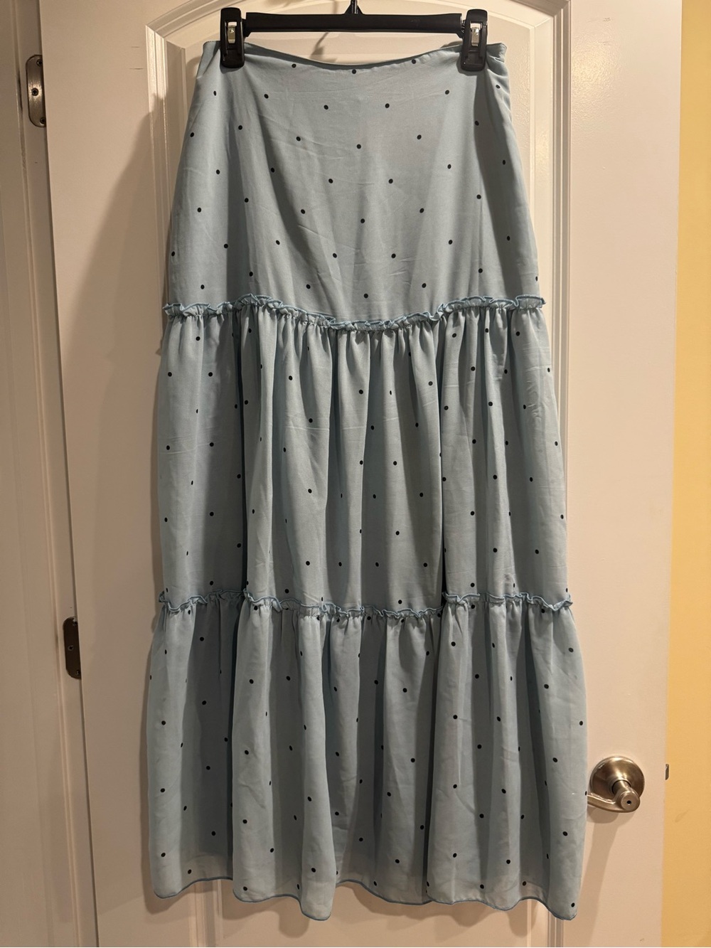 emory park Light Blue Maxi Skirt with Black Polka Dots